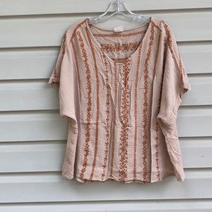 By Together and Collection Tan and Orange Embroidered Top